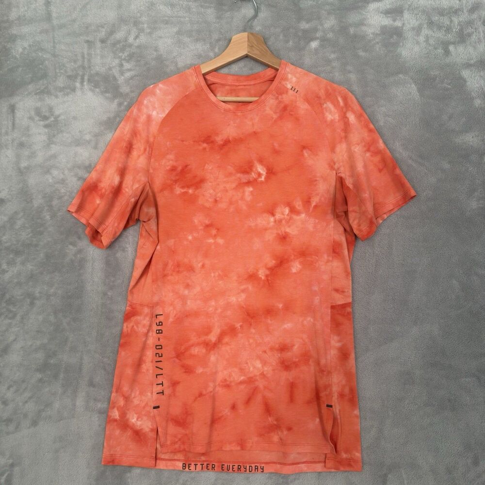 Lululemon Men Always Agile Short Sleeve Medium? Diamond Dye White Warm Coral